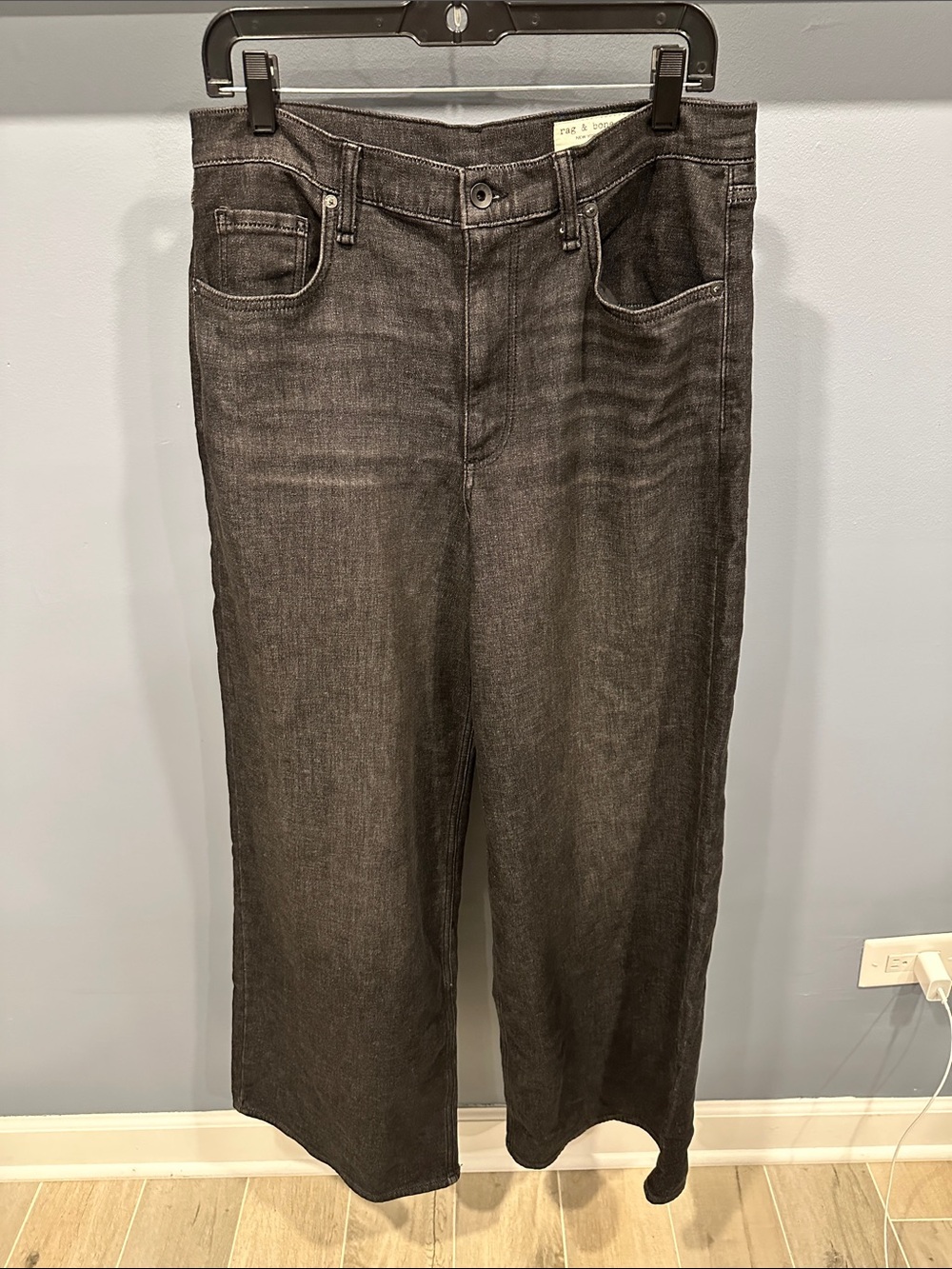 Rag & Bone Serena Full Length Wide Leg Jeans Washed Black Size 30